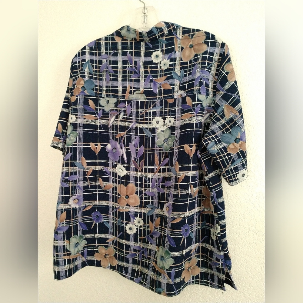 Pretty Alia Petites Blouse Shirt Floral Blue Purple Short Sleeve 14P 14 Petite - Picture 5 of 6